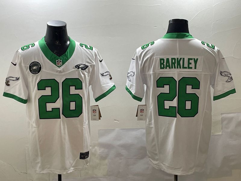 Men Philadelphia Eagles 26 Barkley White three generations Throwback 2025 Nike Vapor Limited NFL Jersey style 5